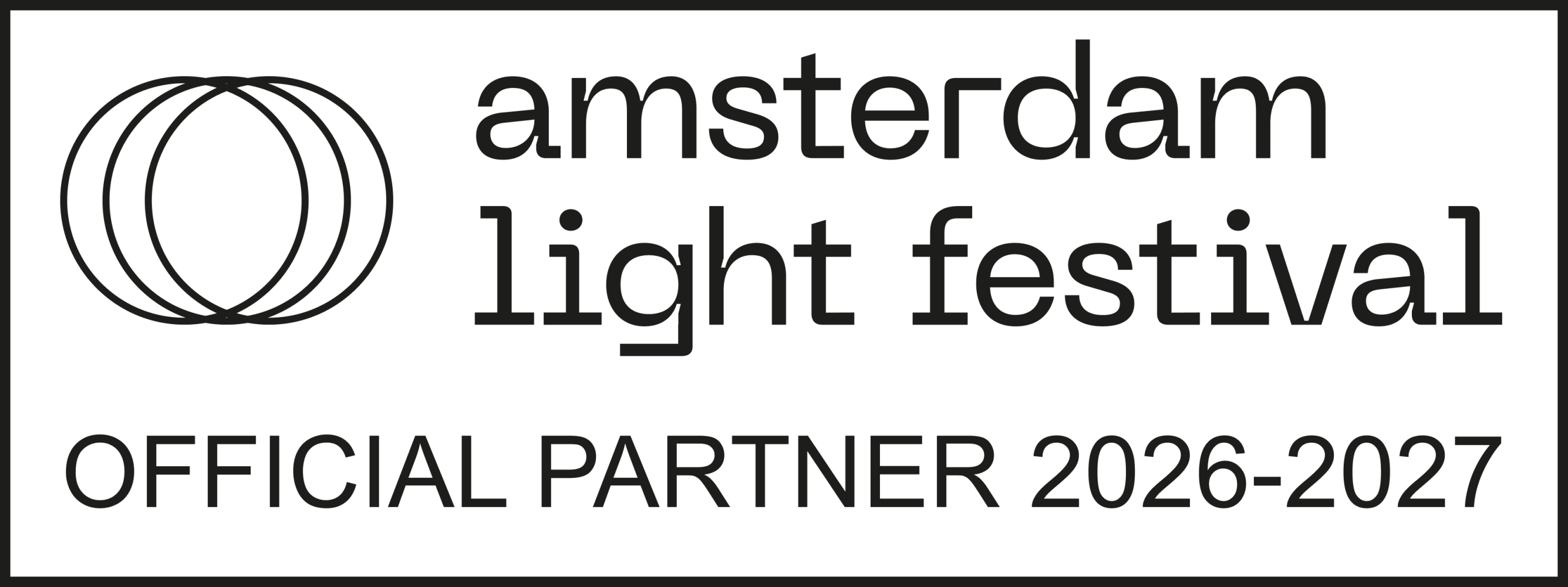 Logo: Amsterdam Light Festival, Official Partner 2026-2027, with interlocking circle design.