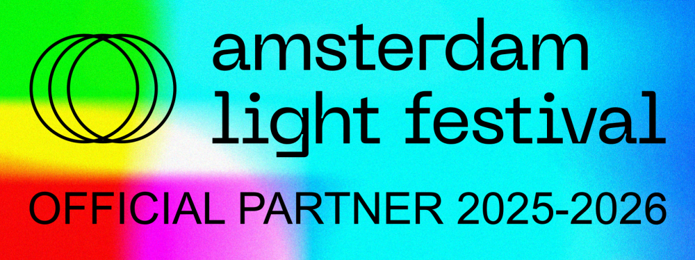 Amsterdam Light Festival logo, text on colorful background, official partner 2025-2026.